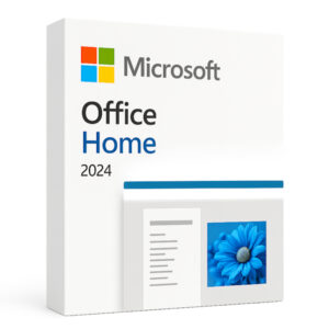 Microsoft Office Home 2024 software box with blue flower preview image