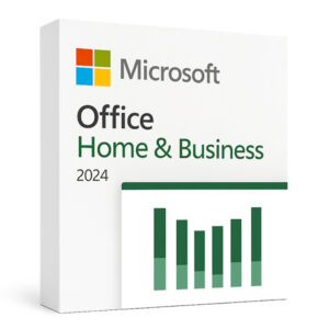 Microsoft Office Home & Business 2024 box showing green bar chart illustration