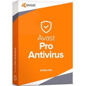 An orange product box for Avast Pro Antivirus, featuring the Avast logo and a shield icon.