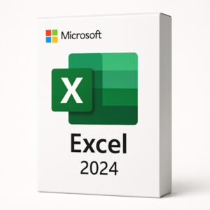 Microsoft Excel 2024 official software box with white background.