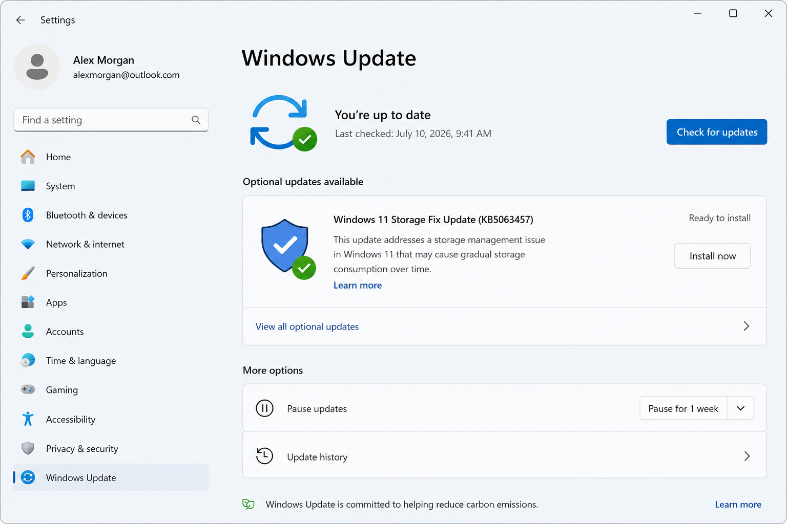 Installing the Windows 11 storage fix via Windows Update optional updates
