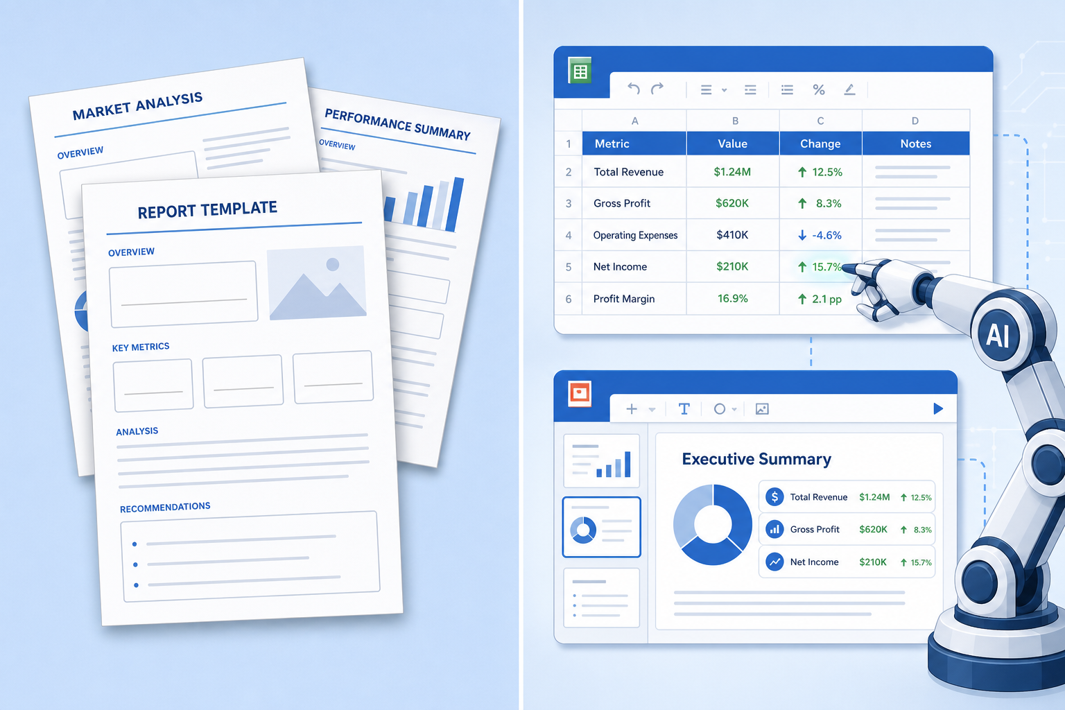 AI Office automation agent generating reports from Word Excel and PowerPoint templates