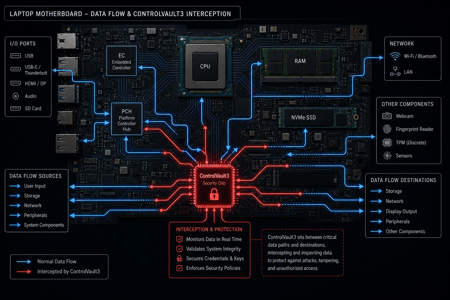 Diagram showing Dell ControlVault3 chip vulnerability in Windows 11 security