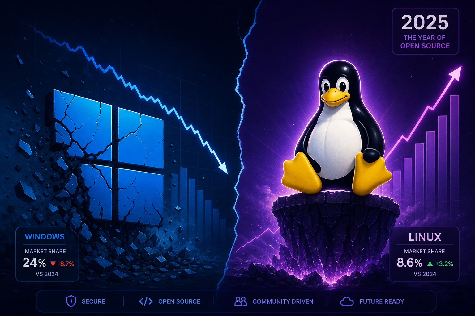 PC users switching to Linux as Windows market share declines in 2025