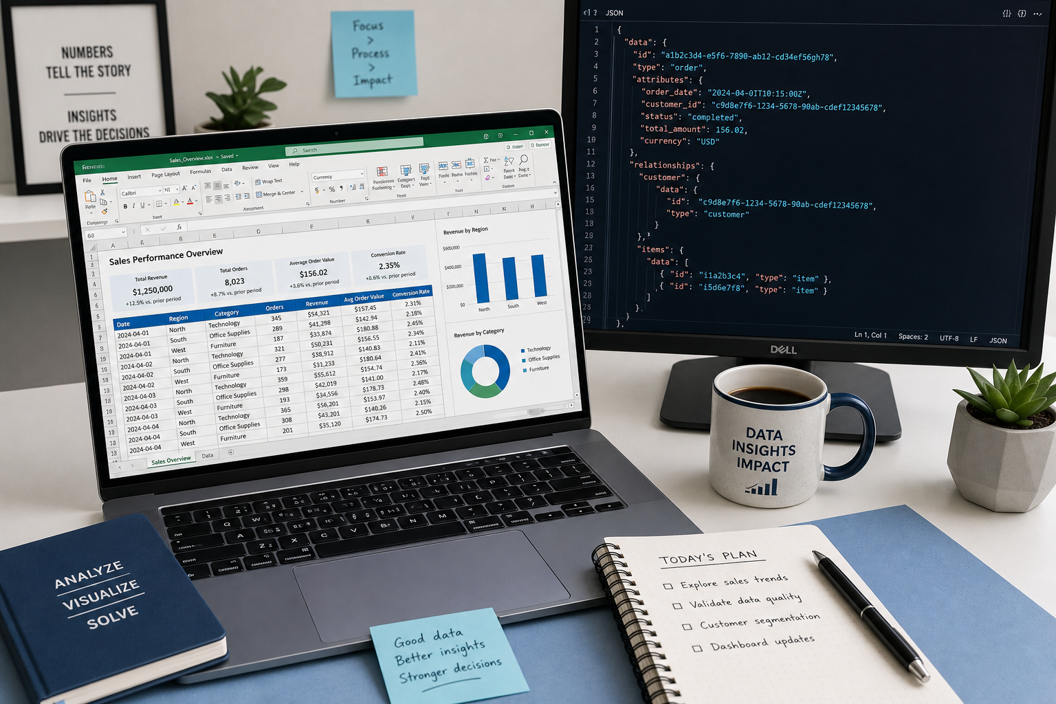 Free JSON and CSV conversion tools open on a data analyst laptop