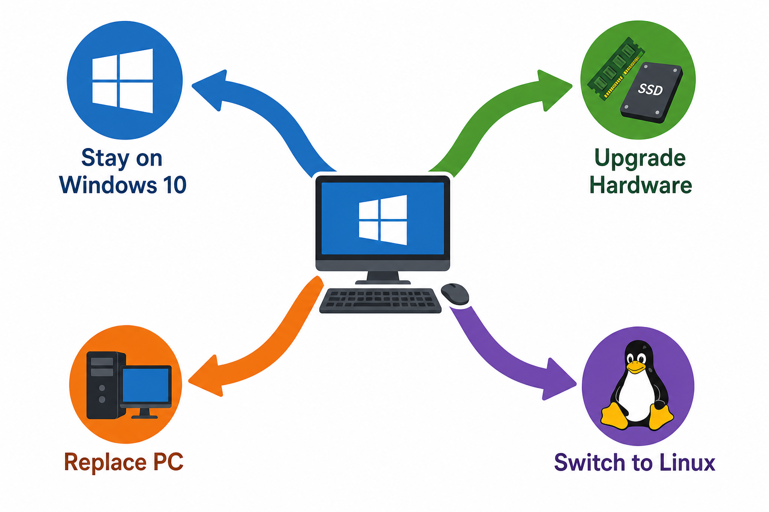 four upgrade options for PCs that fail Windows 10 hardware compatibility requirements