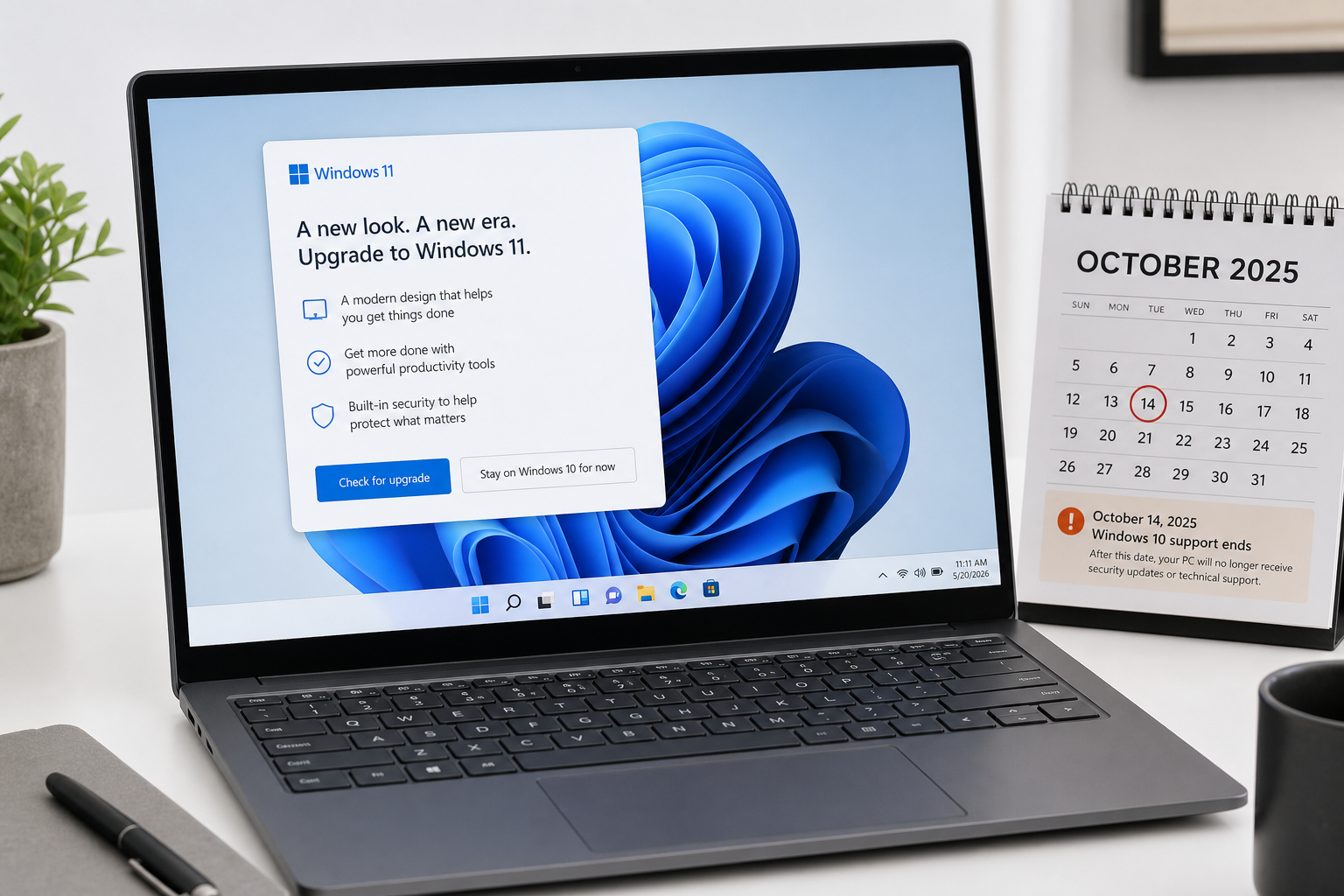 Windows 11 upgrade prompt showing Windows 10 end of support in 2025
