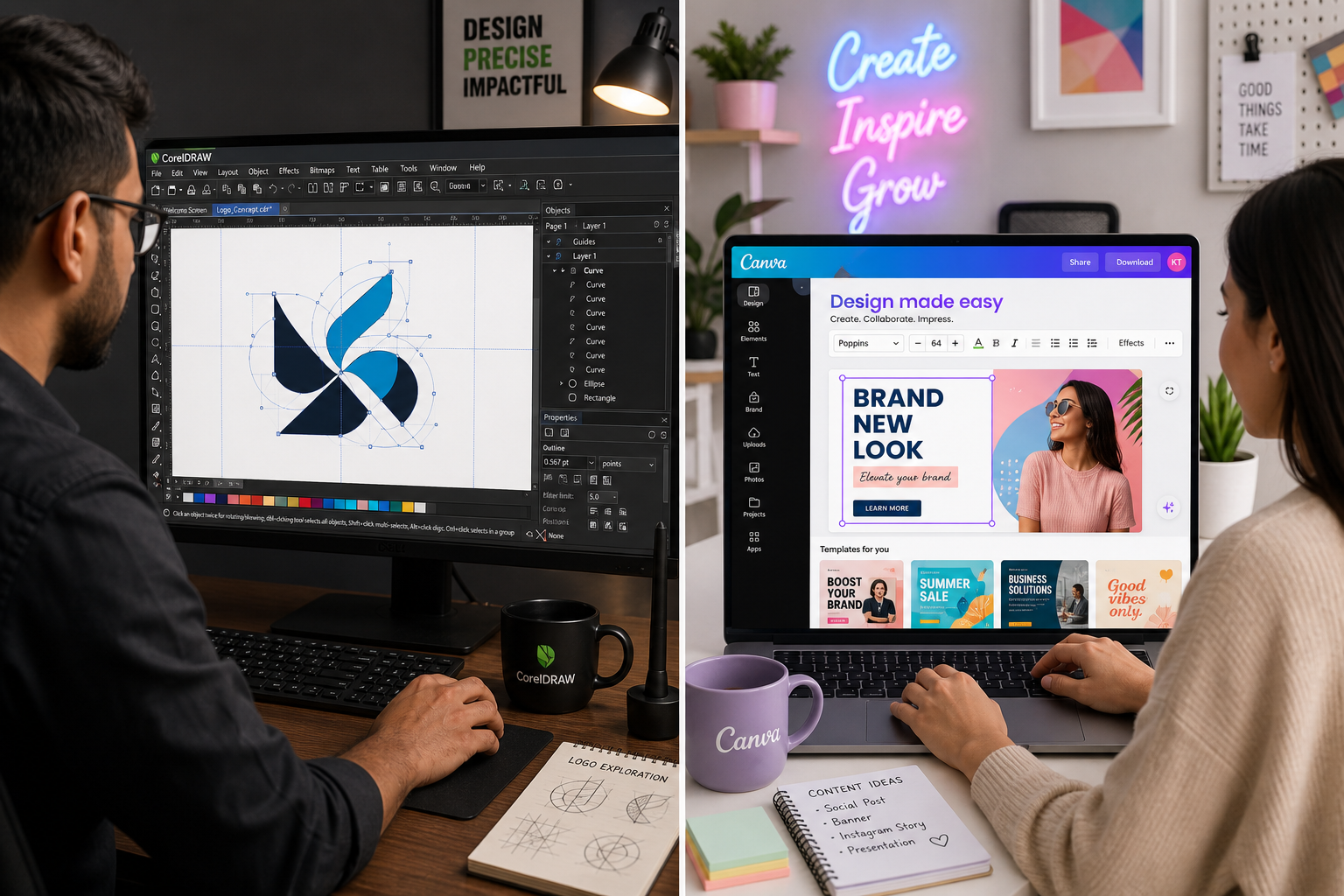 CorelDRAW vs Canva professional vector design tool comparison 2026
