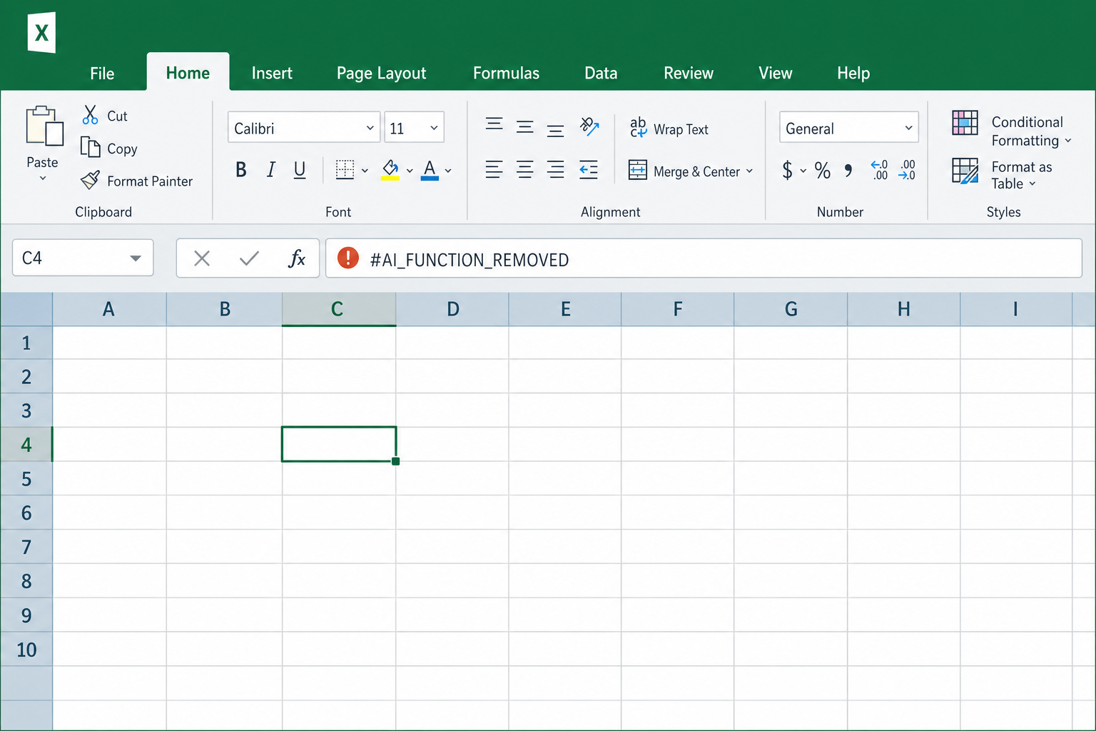 Excel spreadsheet showing error after Excel Copilot function removal