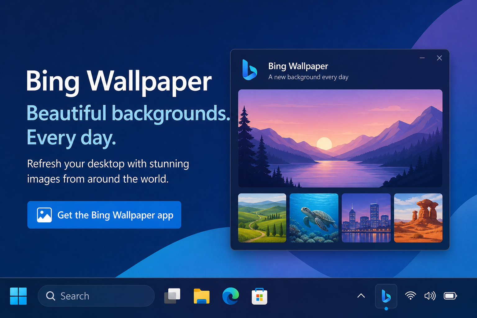 Windows 11 wallpaper ads replacing desktop background with Microsoft promotion