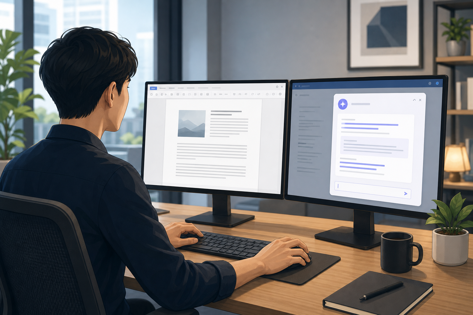 Person working on Windows 11 Gemini app setup