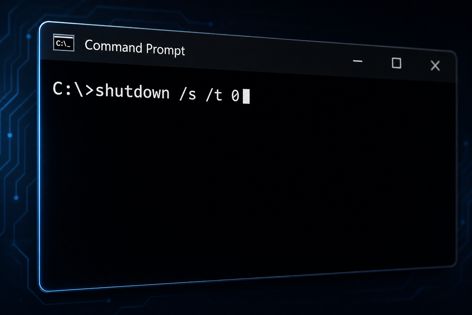 Command prompt window used to force a full Windows shutdown