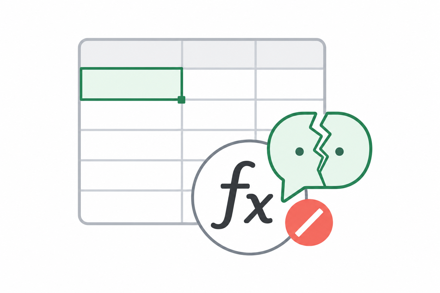Broken AI formula icon representing Excel Copilot function removal