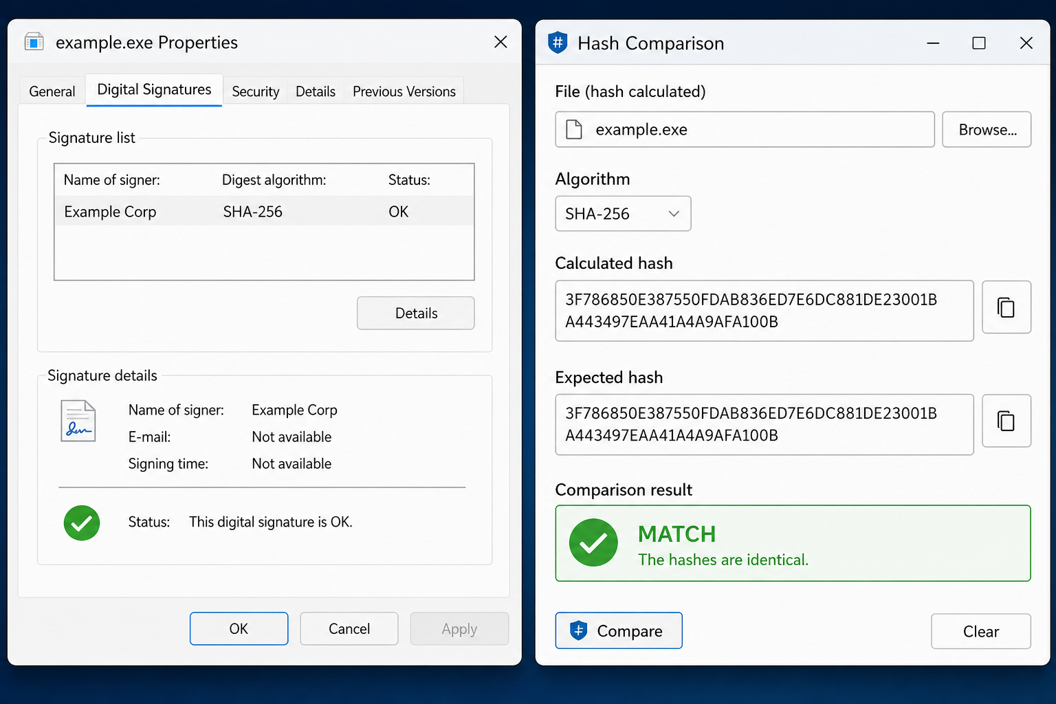 Verifying a software file signature to avoid counterfeit software downloads