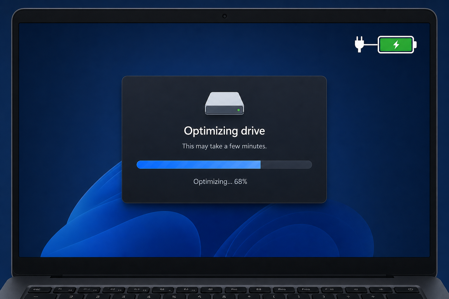 Laptop plugged in while running disk optimization safely