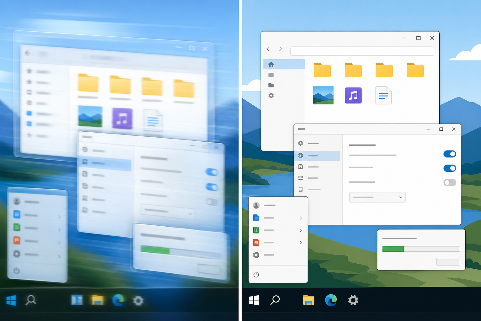 before and after comparison of Windows animation effects on screen
