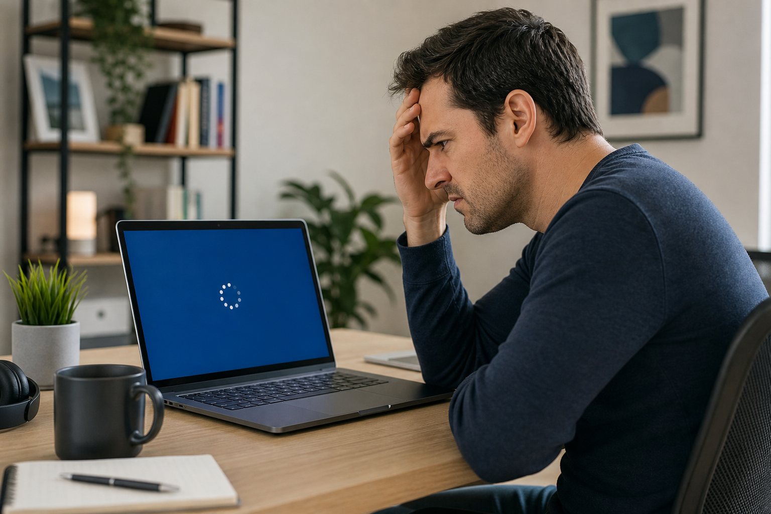 laptop screen showing windows update stuck on progress circle