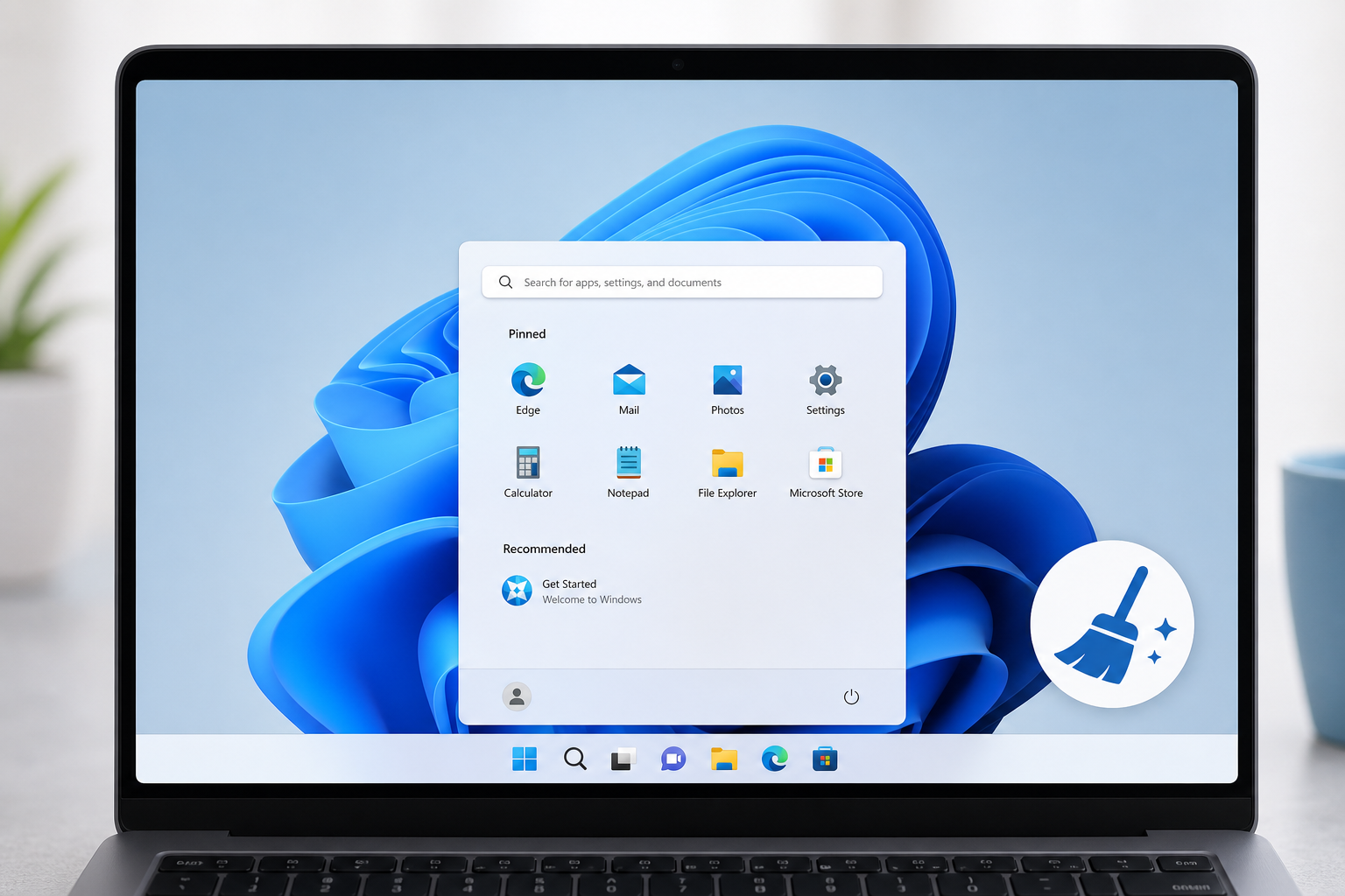 Laptop screen showing clean desktop after debloat Windows 11 process