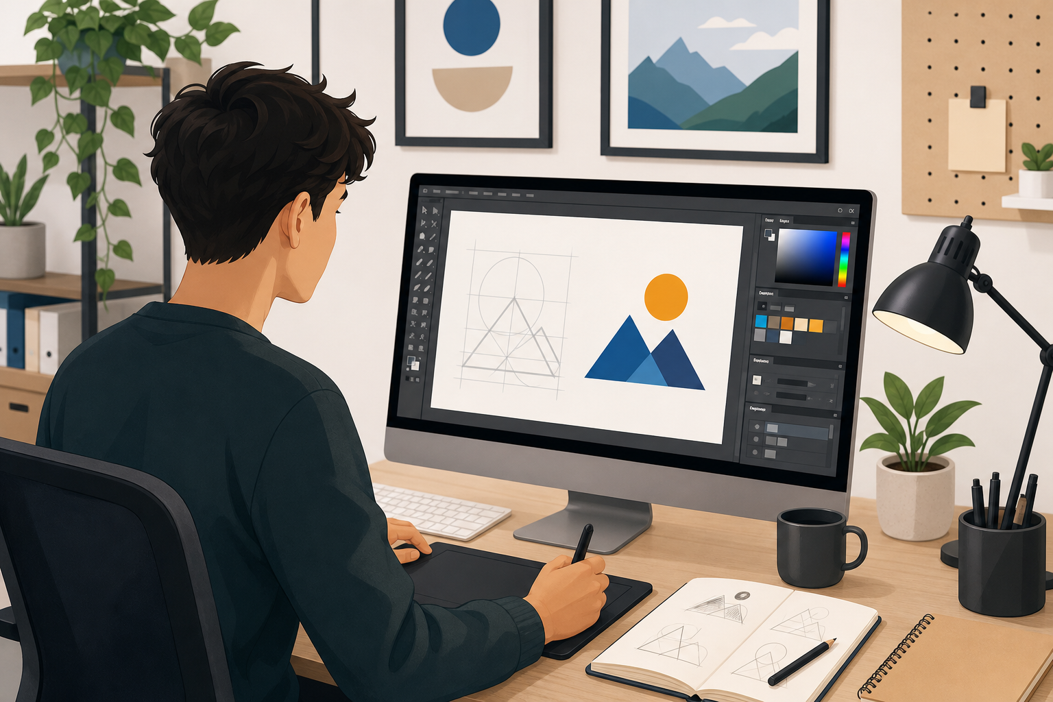 Beginner learning CorelDRAW for beginners on a computer screen