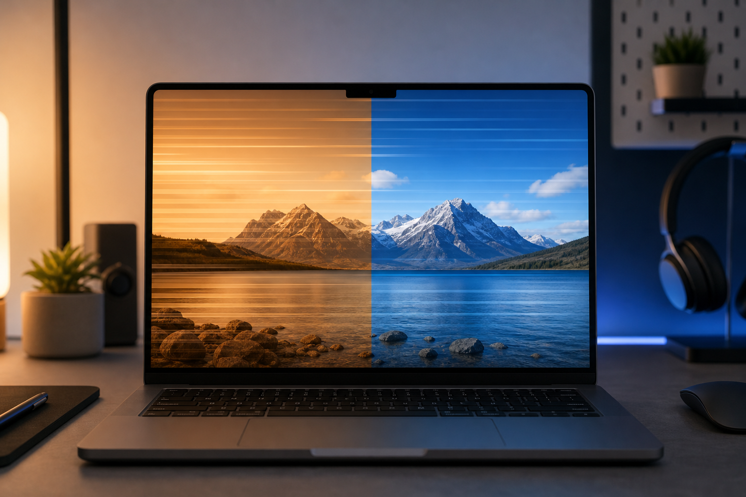 Laptop screen showing light flickering between warm Night Light tint and normal color