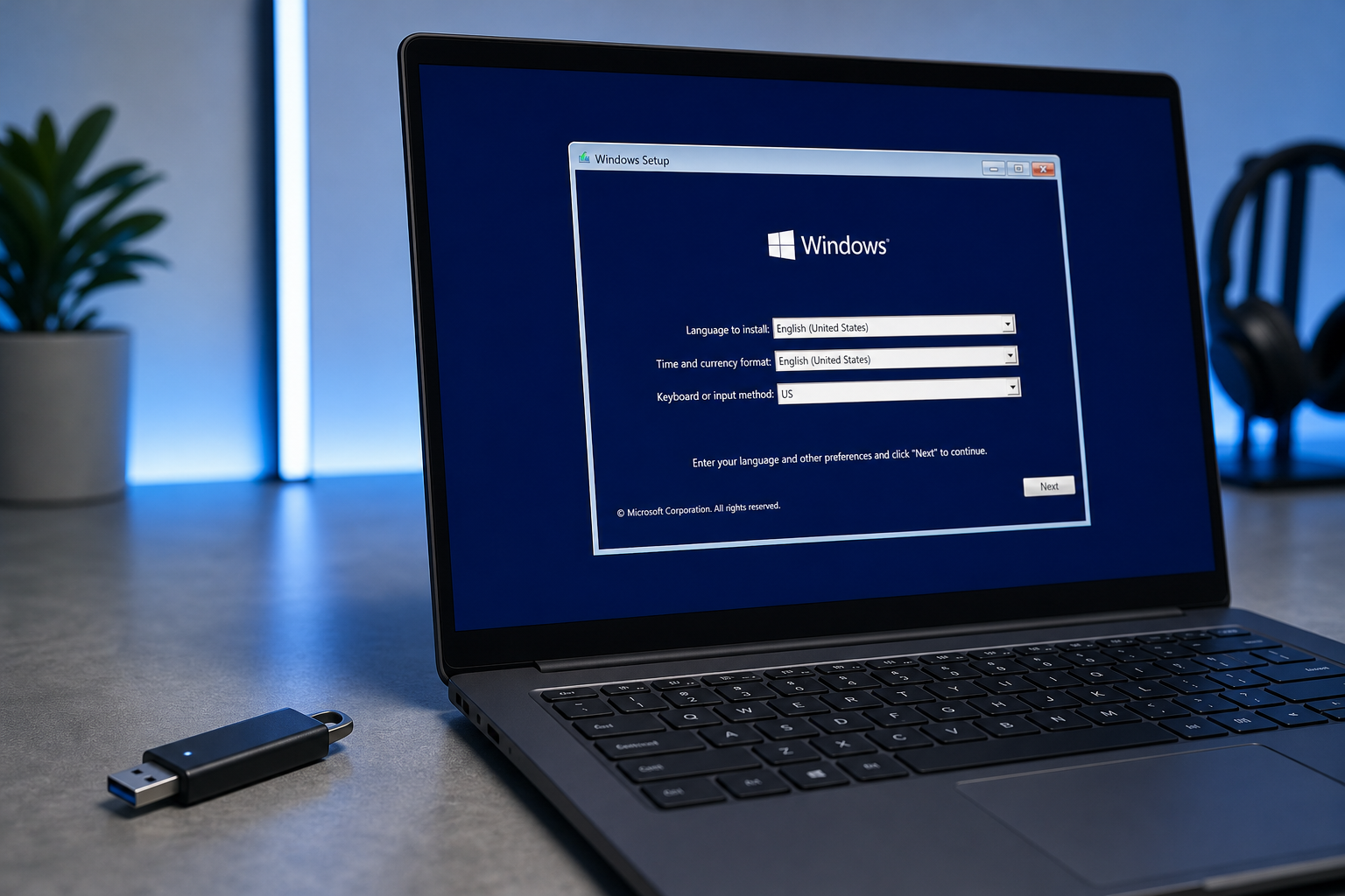 USB flash drive being used to create windows installation media