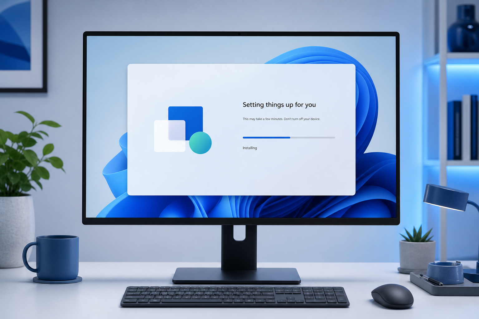 Windows 11 clean install setup screen displayed on modern desktop monitor
