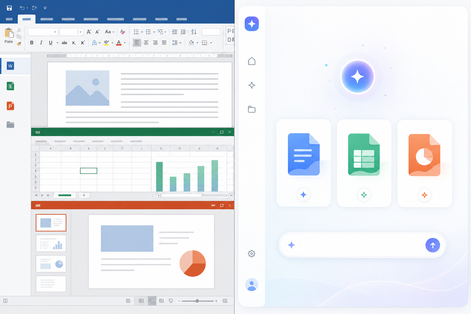 AI clones of office apps compared side by side with Microsoft Office