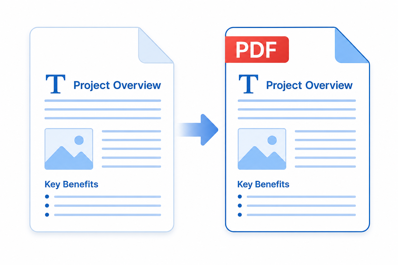 Word to pdf conversion process showing document transforming into PDF file