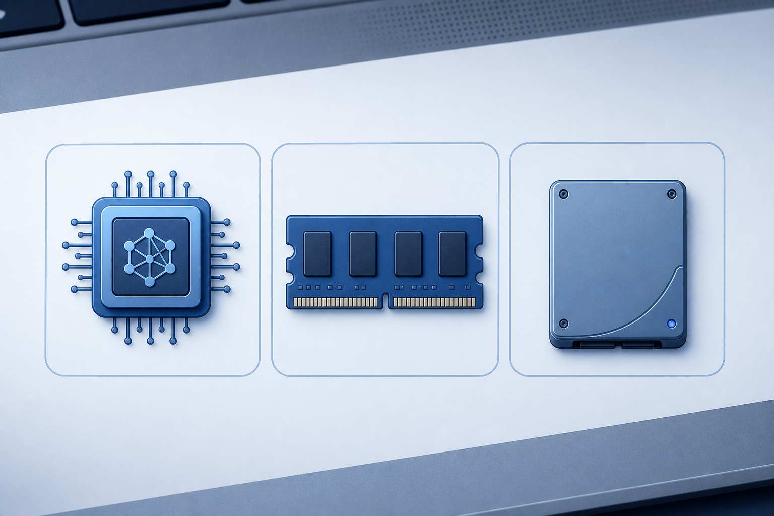 Icons representing Copilot+ PC hardware specs like NPU and RAM