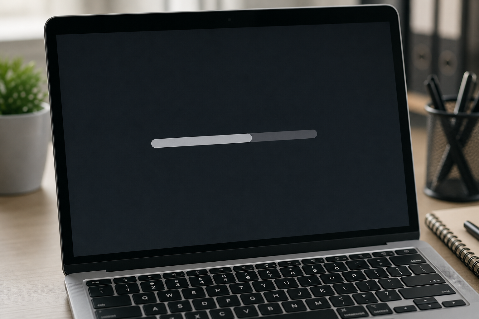 close up of windows update stuck on loading screen
