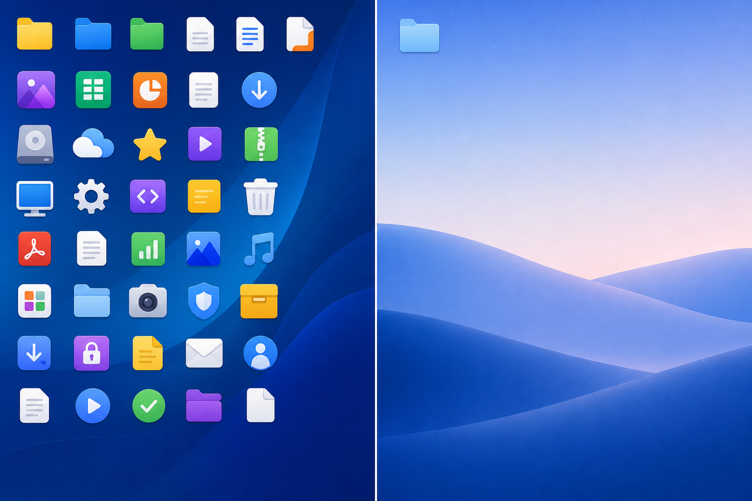 Before and after comparison of debloated Windows 11 desktop