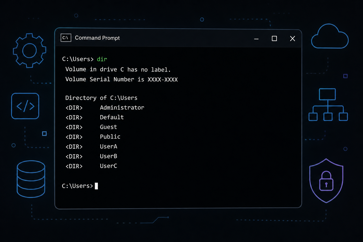 Command Prompt window used to reset a locked local account password