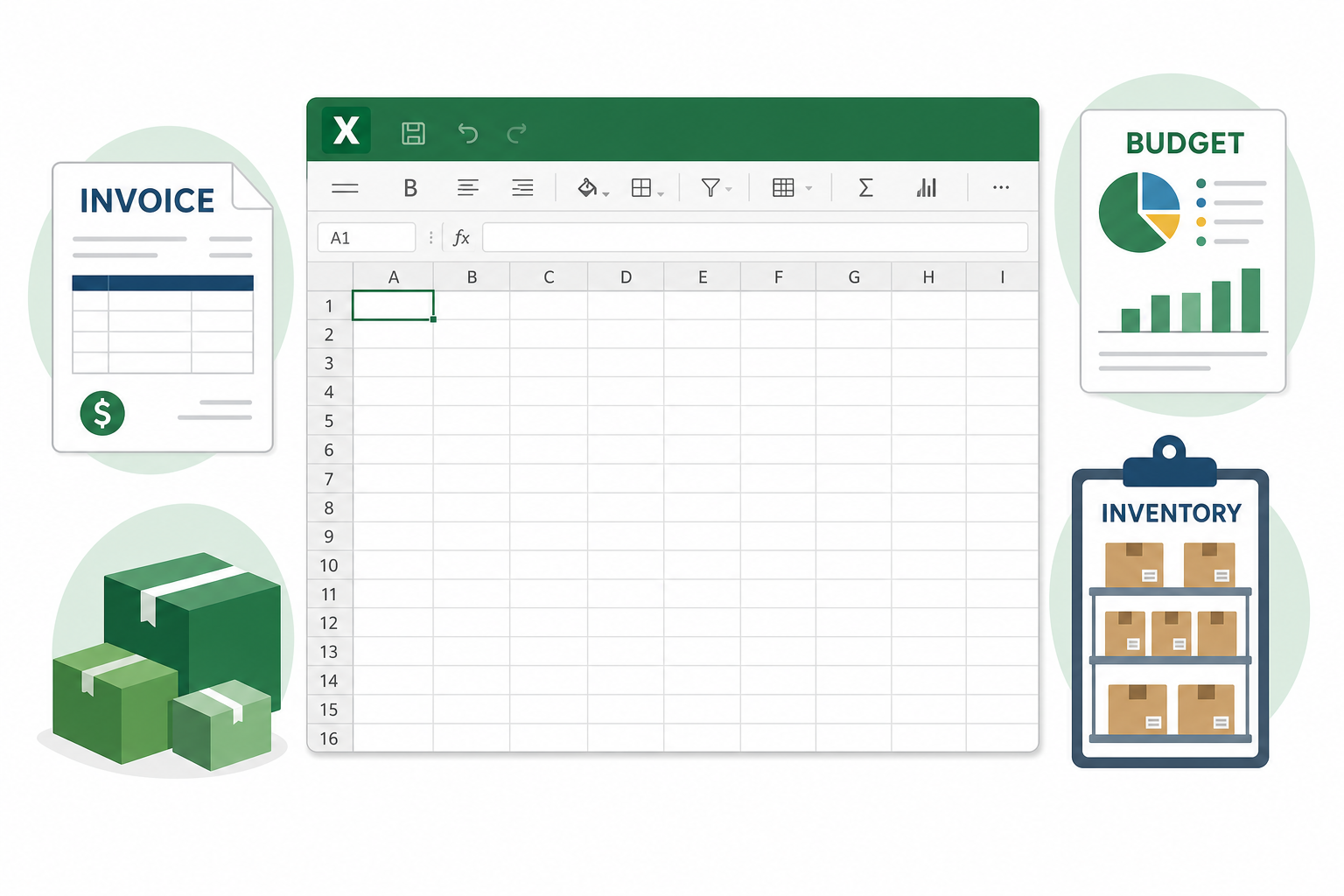 Icons representing different spreadsheet templates for business tasks
