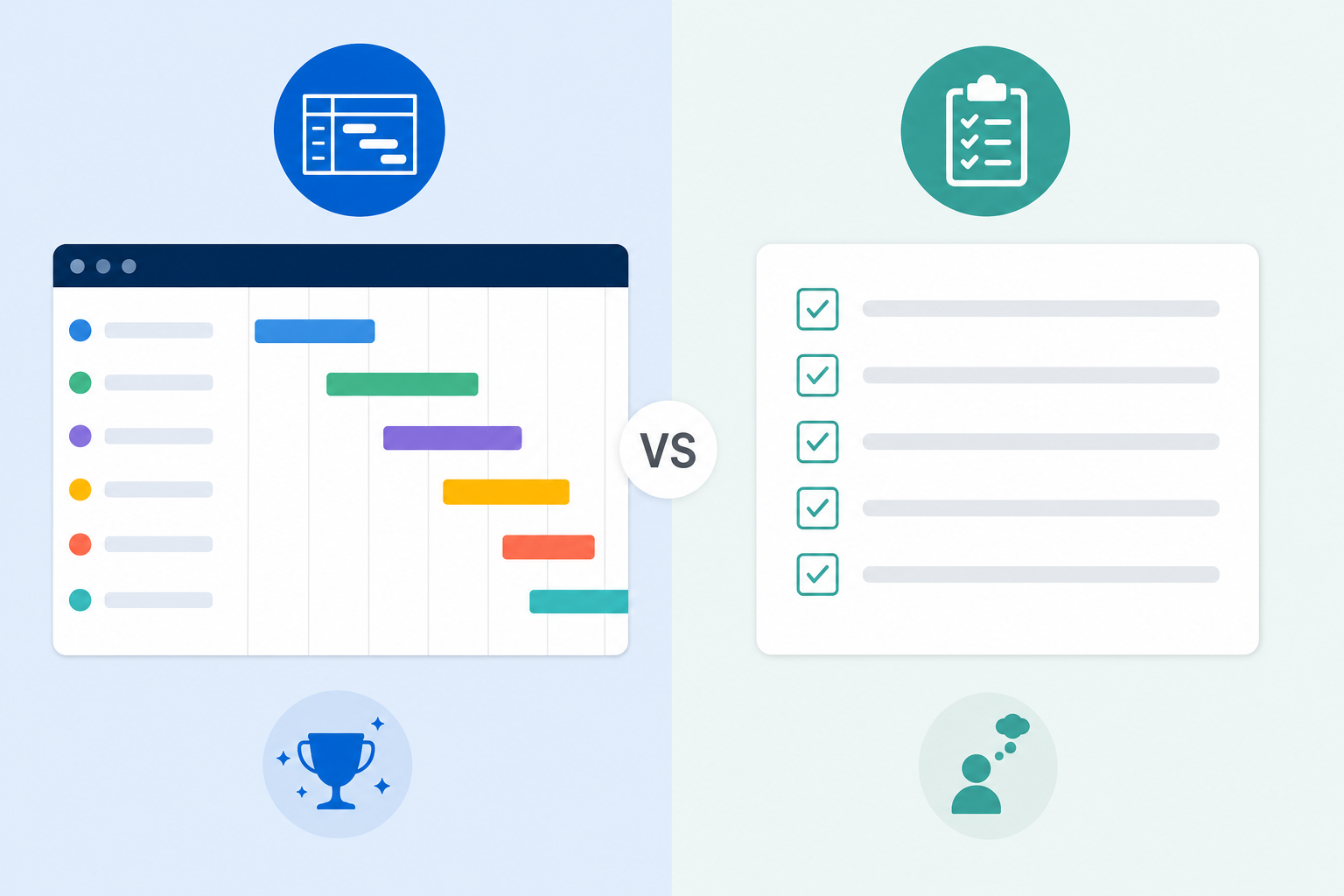 Illustration comparing a gantt chart template to a plain task list