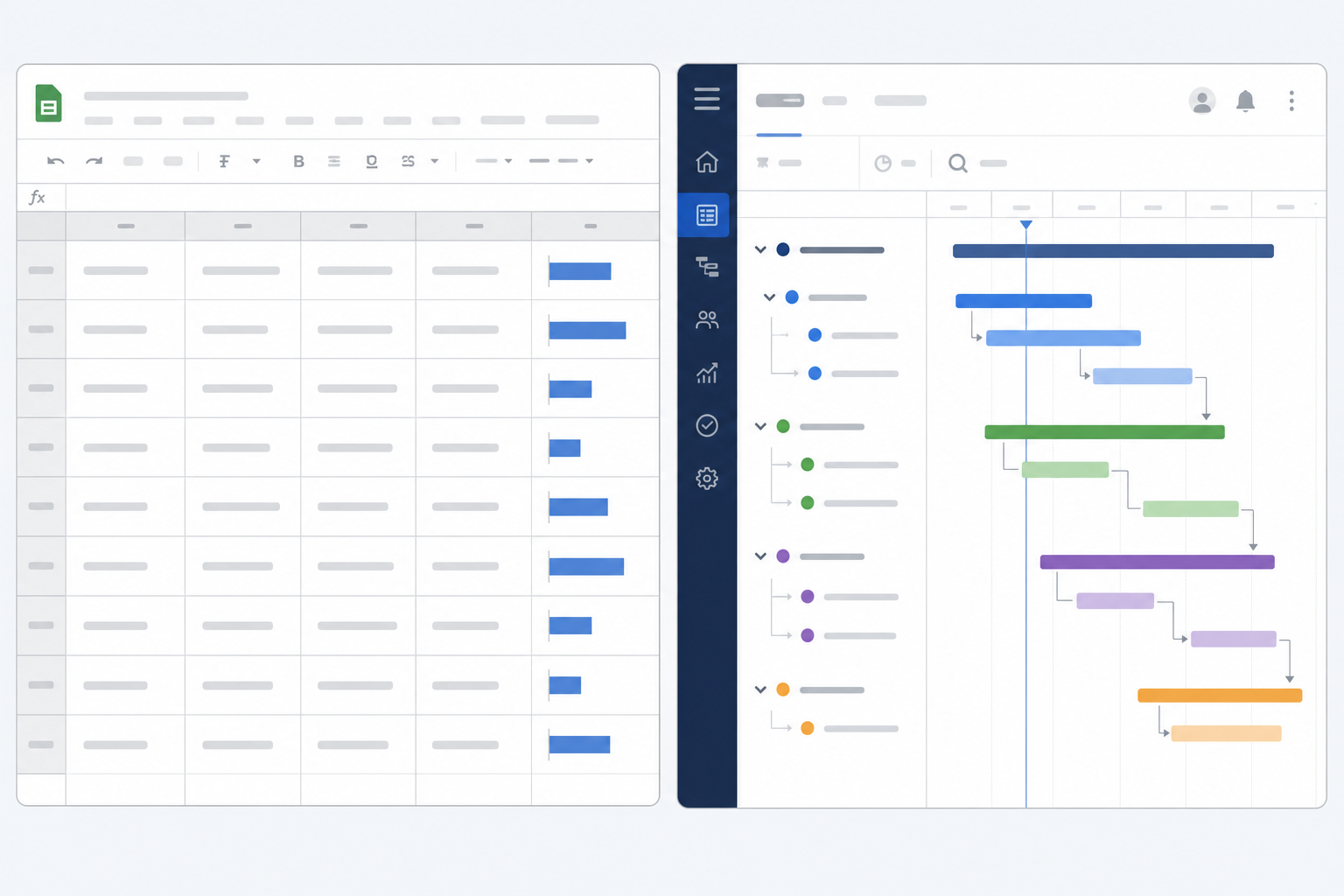 Comparing spreadsheet and software options for a gantt chart template