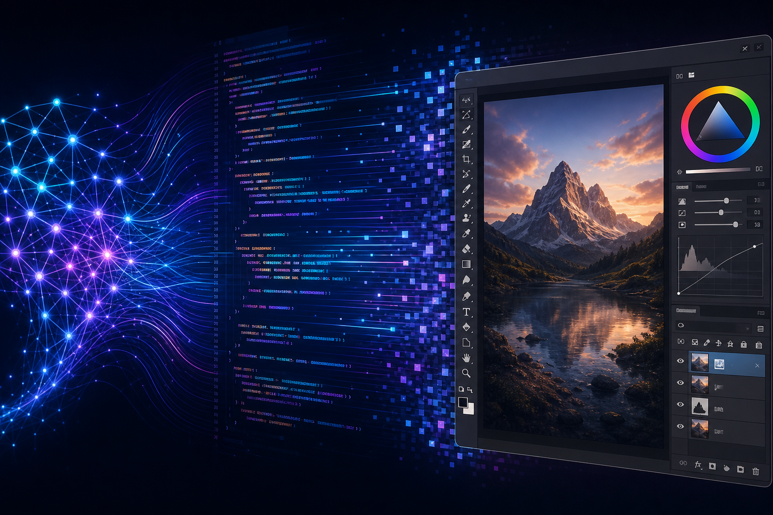 AI reverse engineering code into a Photoshop alternatives application