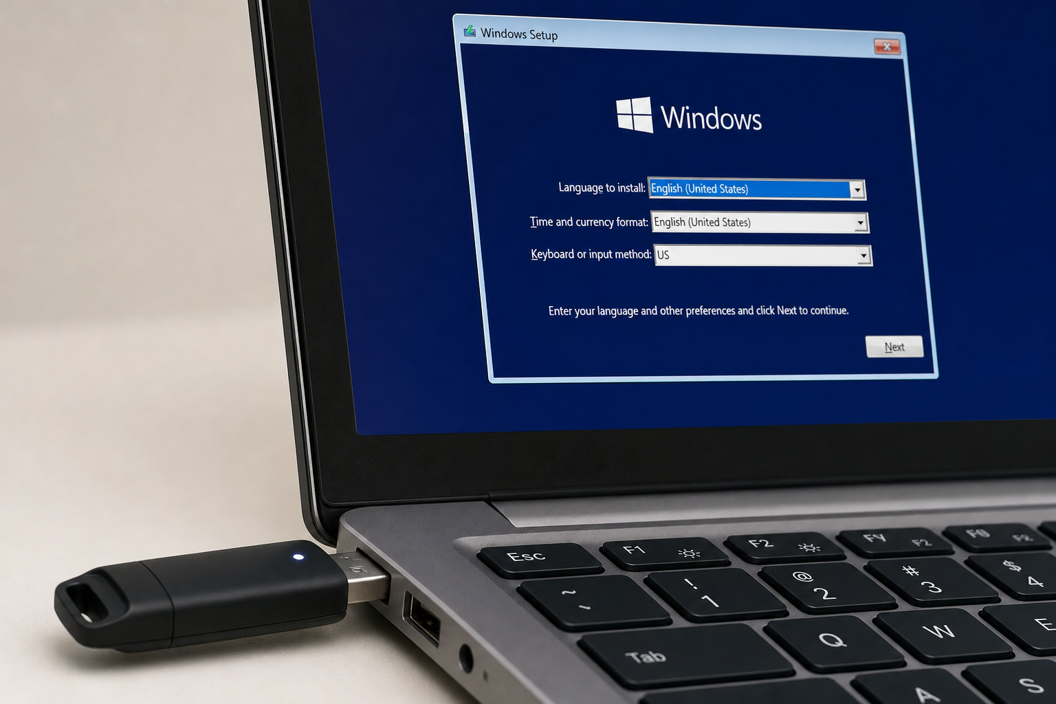 Bootable USB drive created from windows installation media files