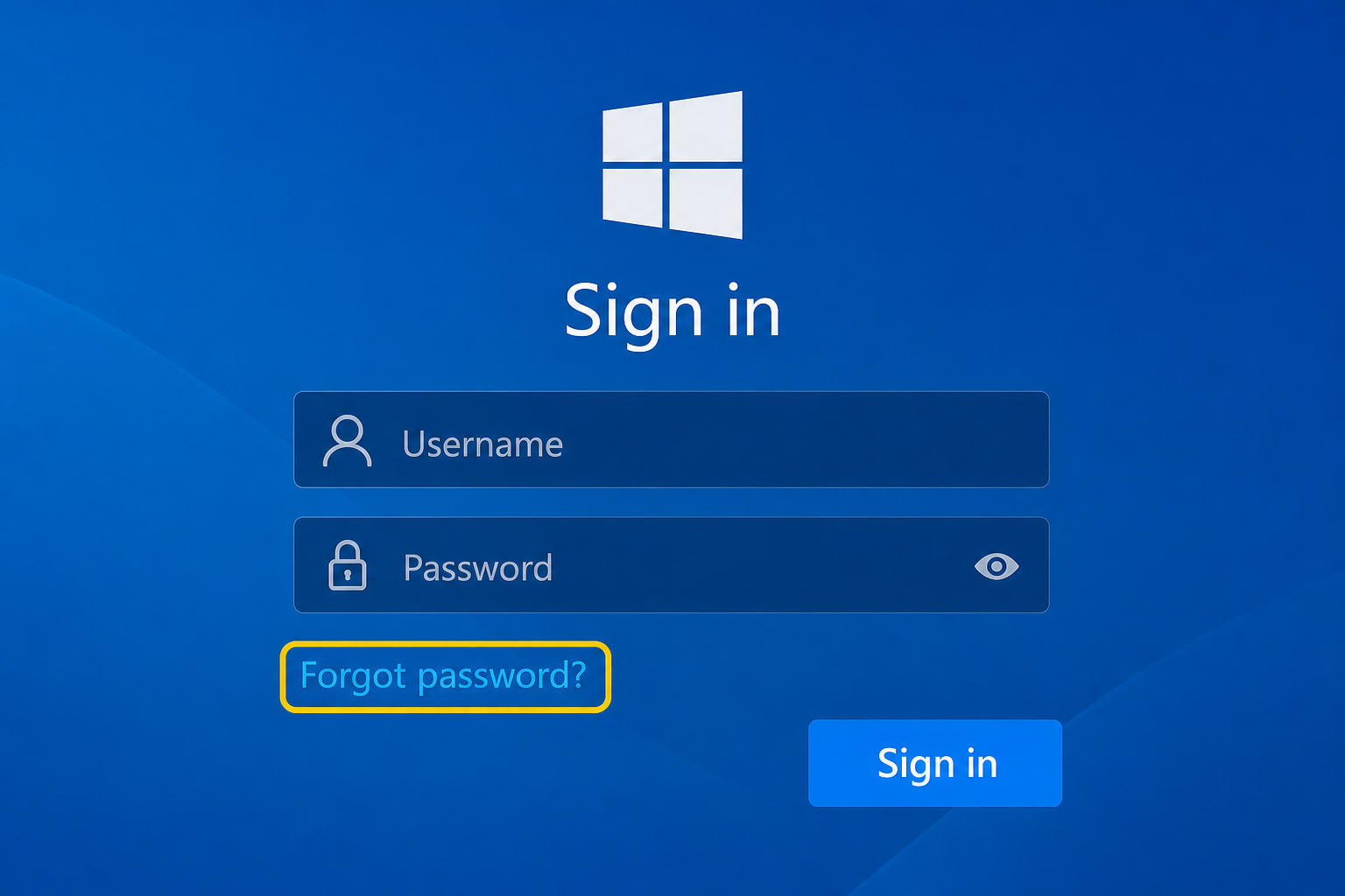 Windows sign-in screen highlighting the password reset option