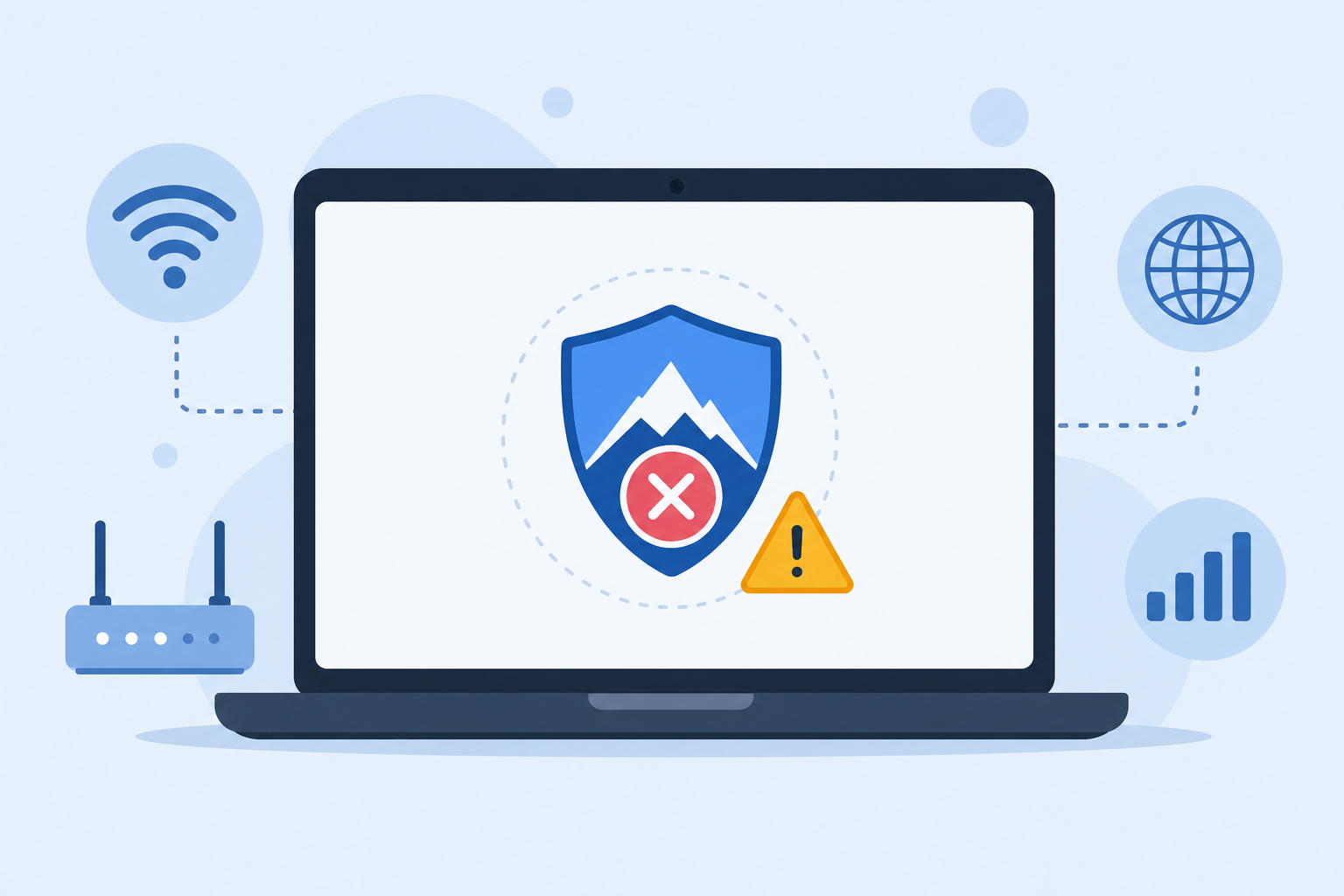 Windows VPN connection failure warning icon on laptop screen