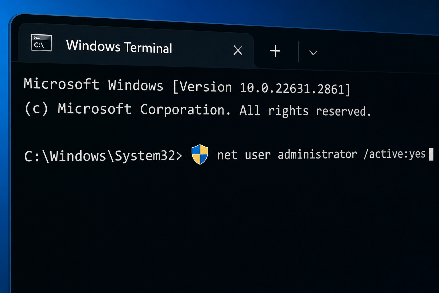 Windows terminal showing sudo for Windows elevated command icon