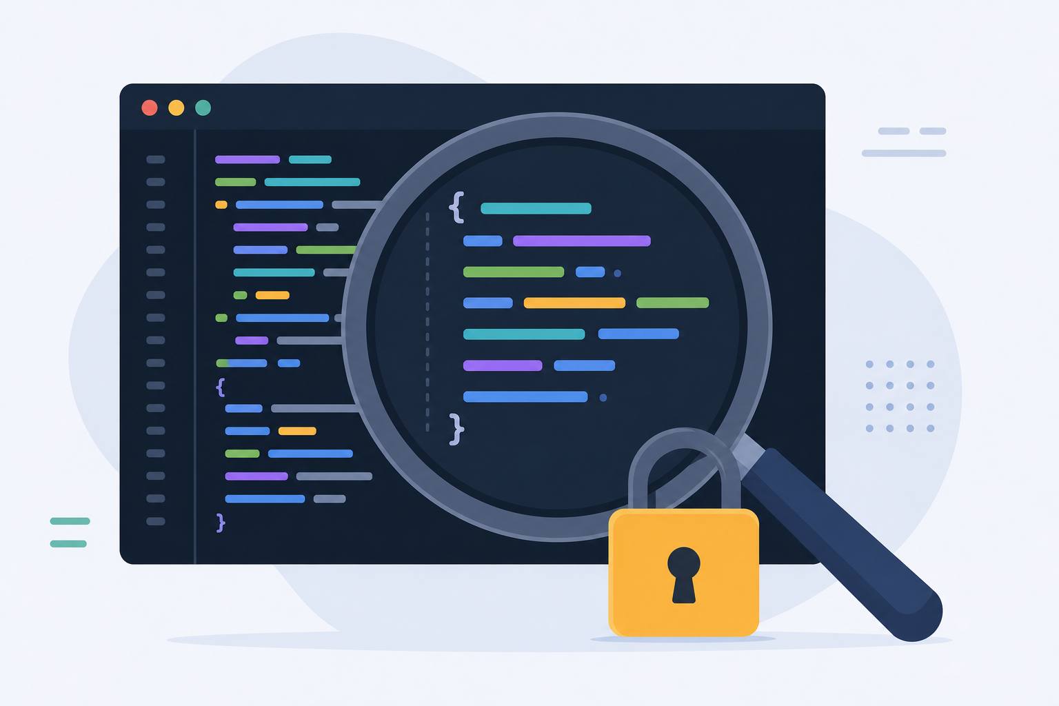 Magnifying glass reviewing open-source sudo for Windows code